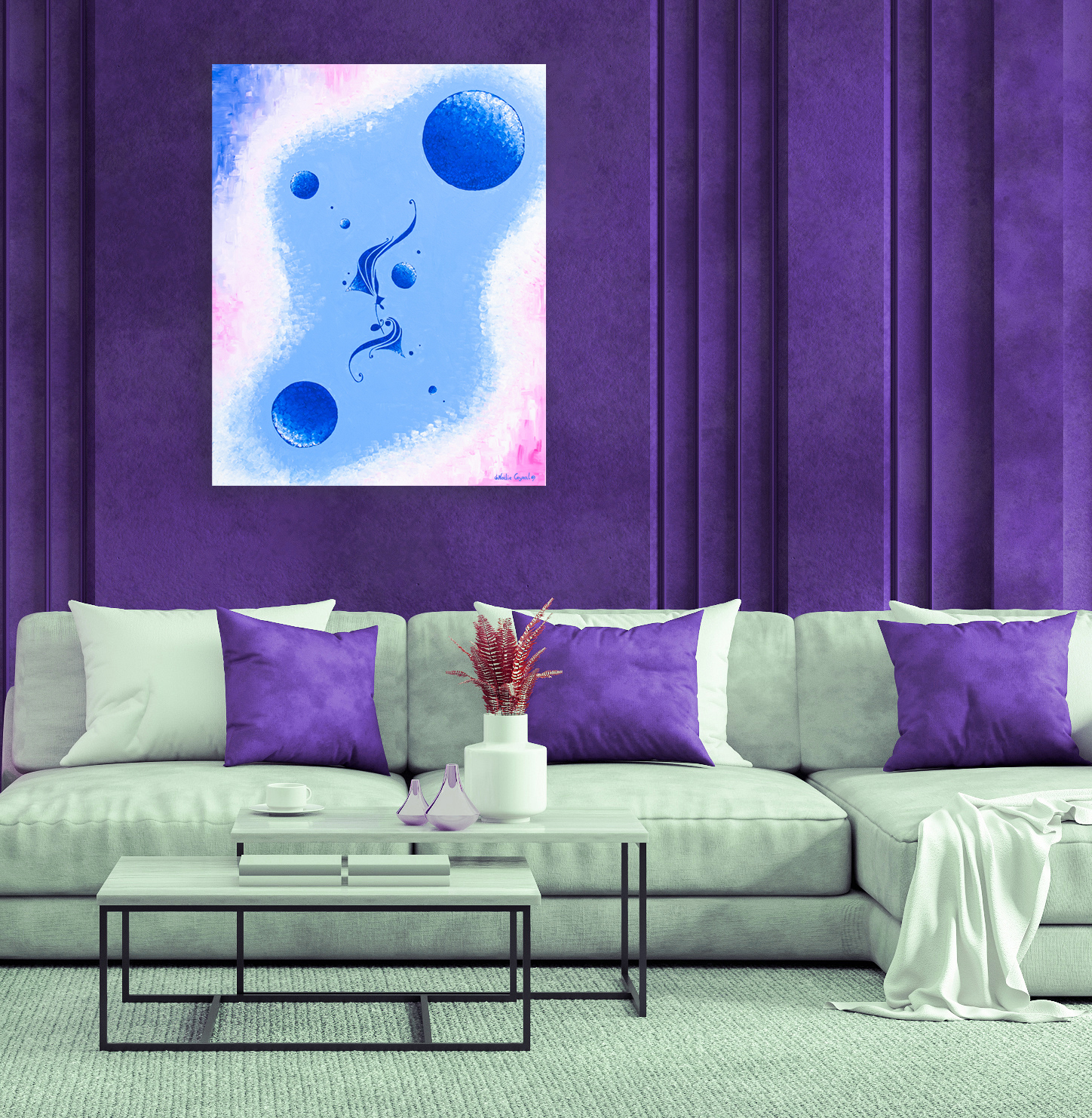 after_the_contraction_comes_the_expansion_by_noelie_ceyral_with_white_sofa_purple_cushions