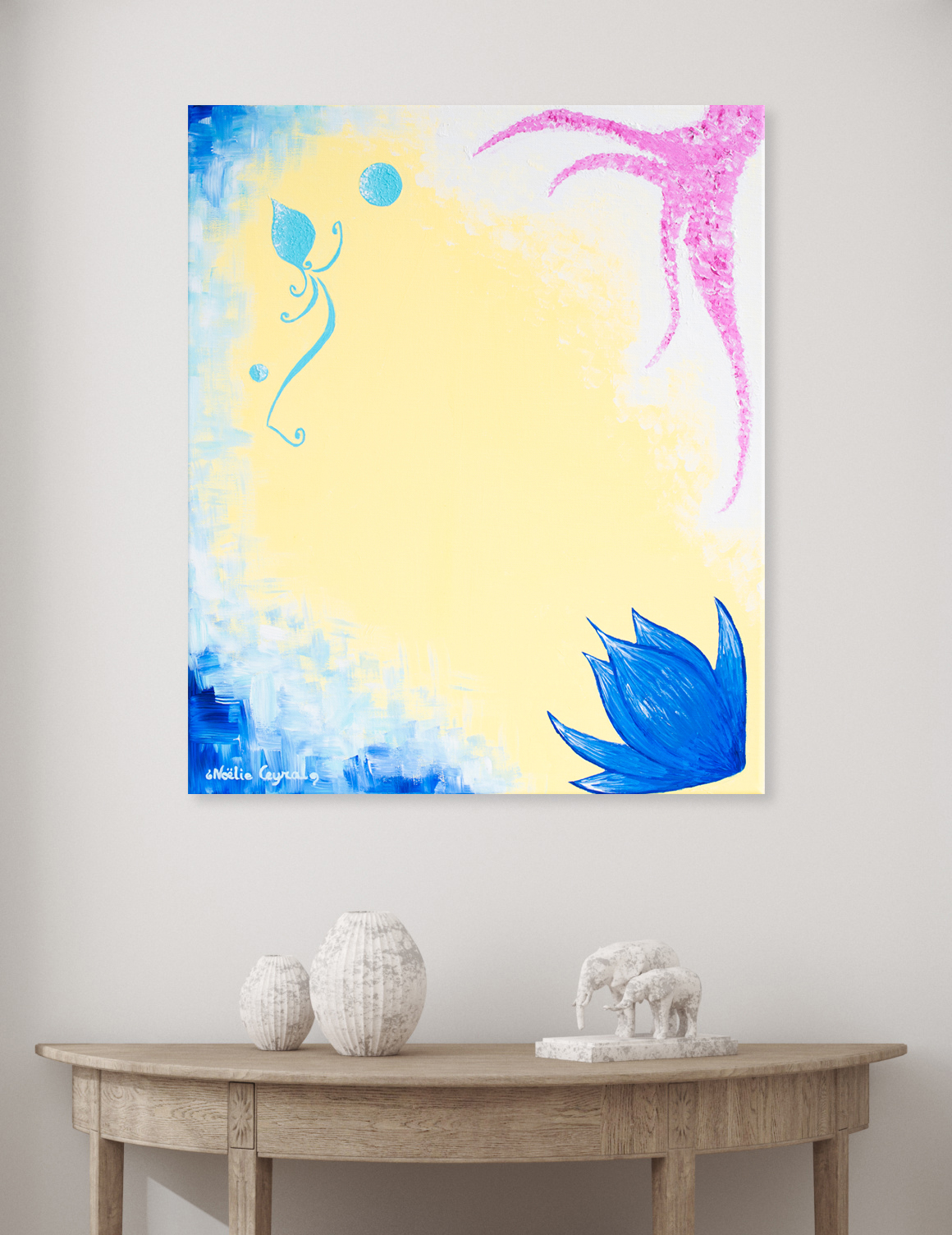 come_come_i_have_something_fun_to_show_you_by_contemporary_artist_and_painter_noelie_ceyral_presentation_with_elephant_and_wooden_furniture