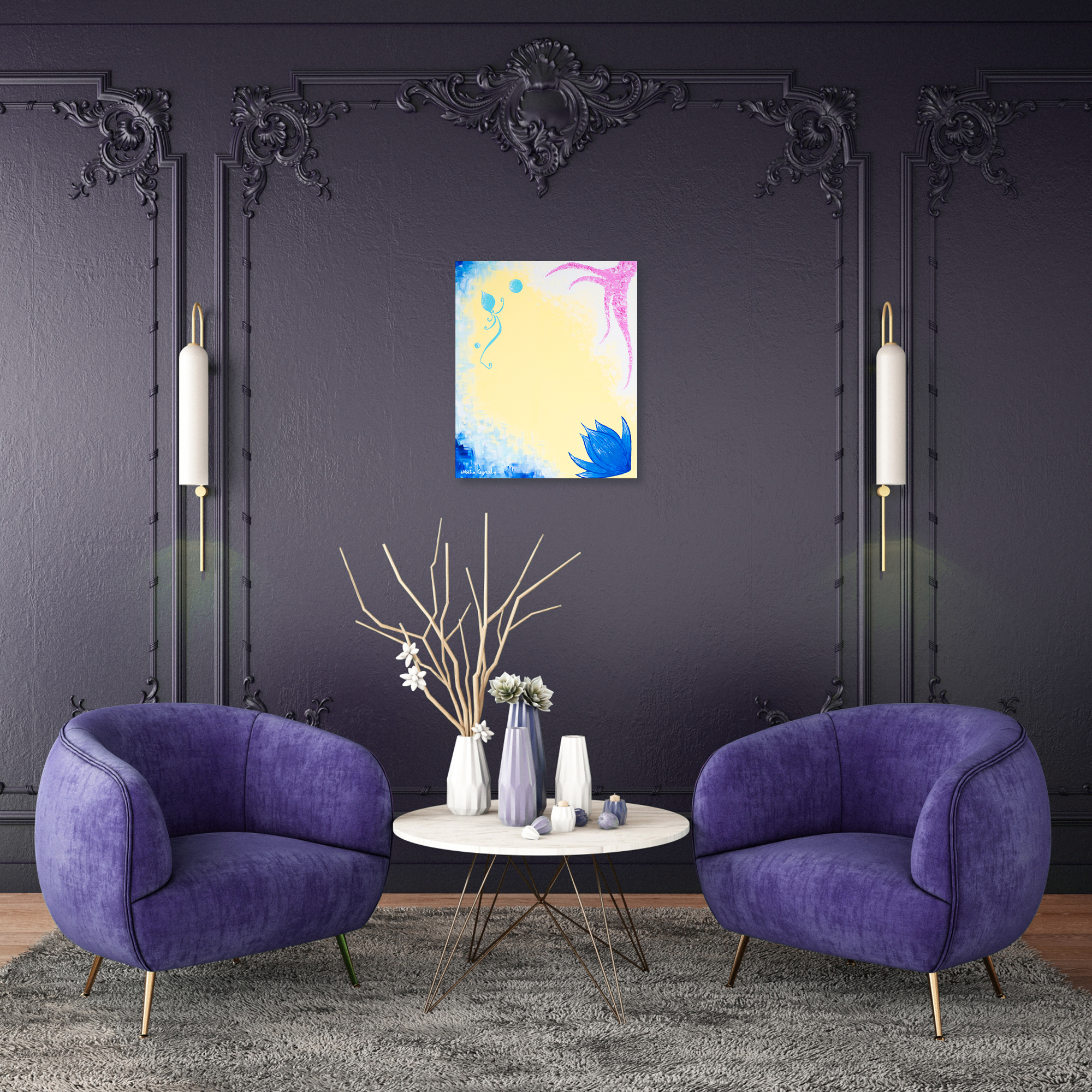 come_come_i_have_something_fun_to_show_you_by_contemporary_artist_and_painter_noelie_ceyral_with_purple_chair