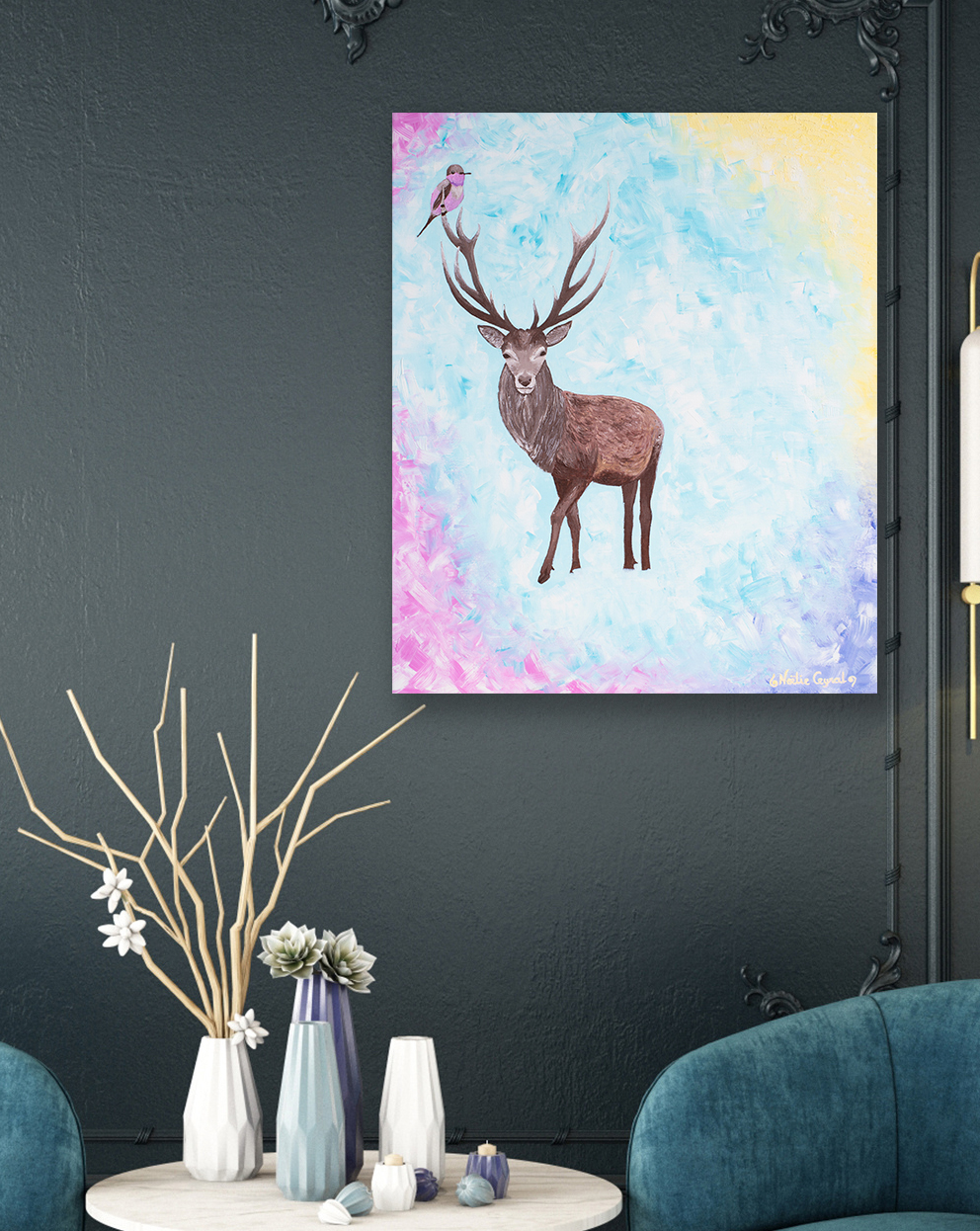 Stag with bird friend