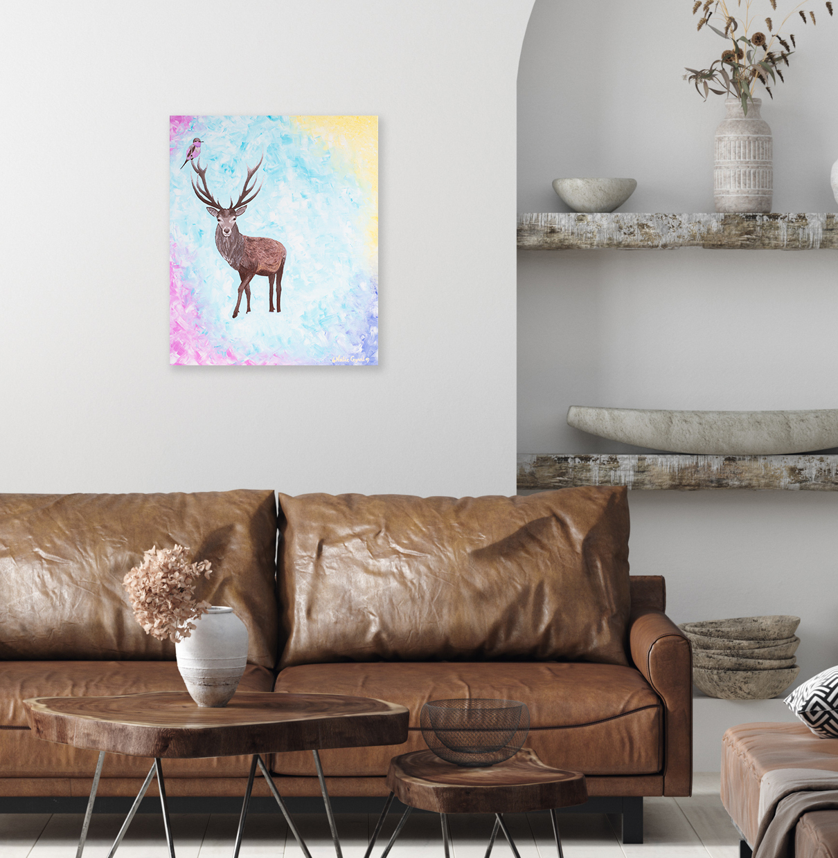 Stag with bird friend
