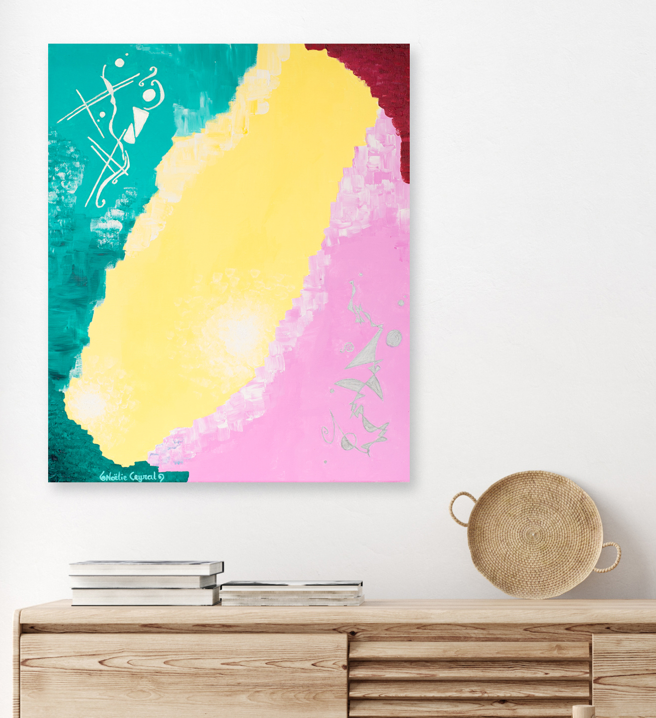 there_is_alwys_light_by_contemporary_artist_and_painter_noelie_ceyral_with_wooden_furniture