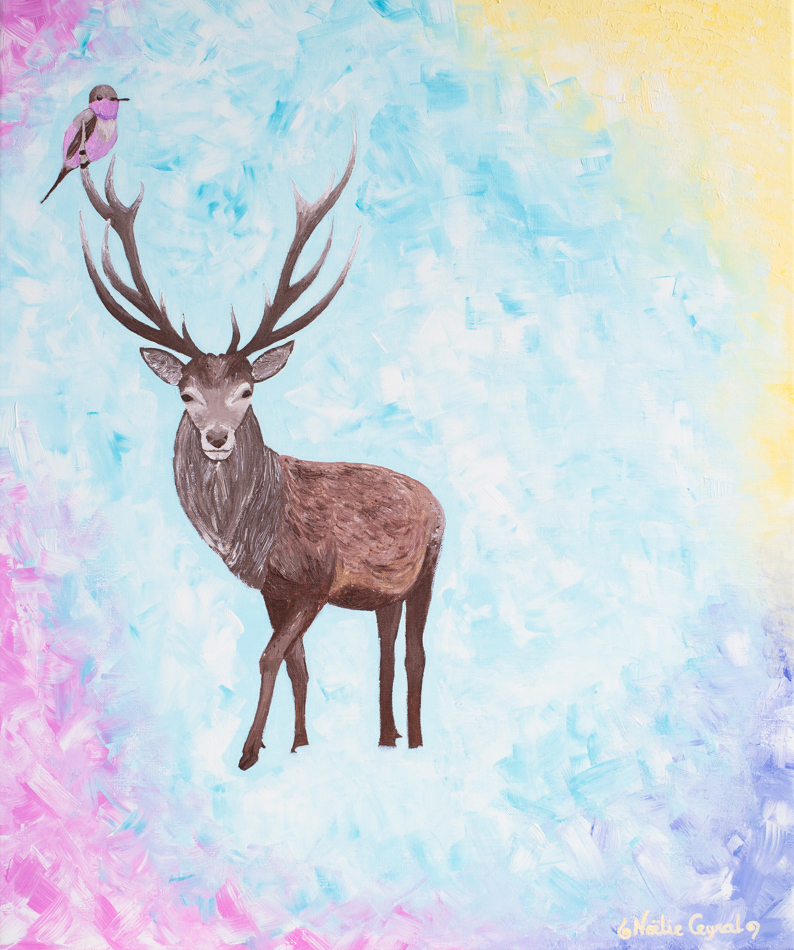 Cerf avec son ami l'oiseau