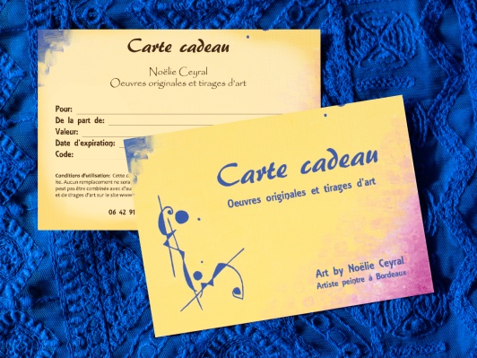 Carte cadeau pour offrir une oeuvre originale ou un tirage d'art - choisissez le montant exact
