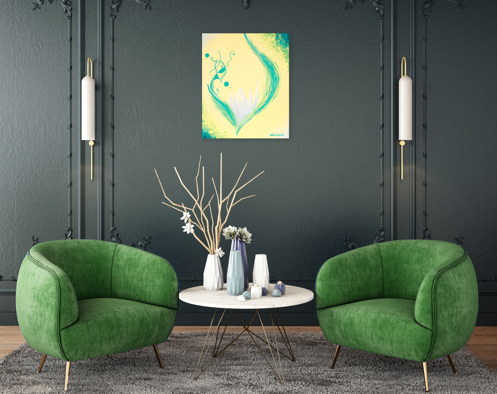 cocoon_of_love_download_of_pure_love_frequencies_by_contemporary_artist_and_painter_noelie_ceyral_with_dark_green_background